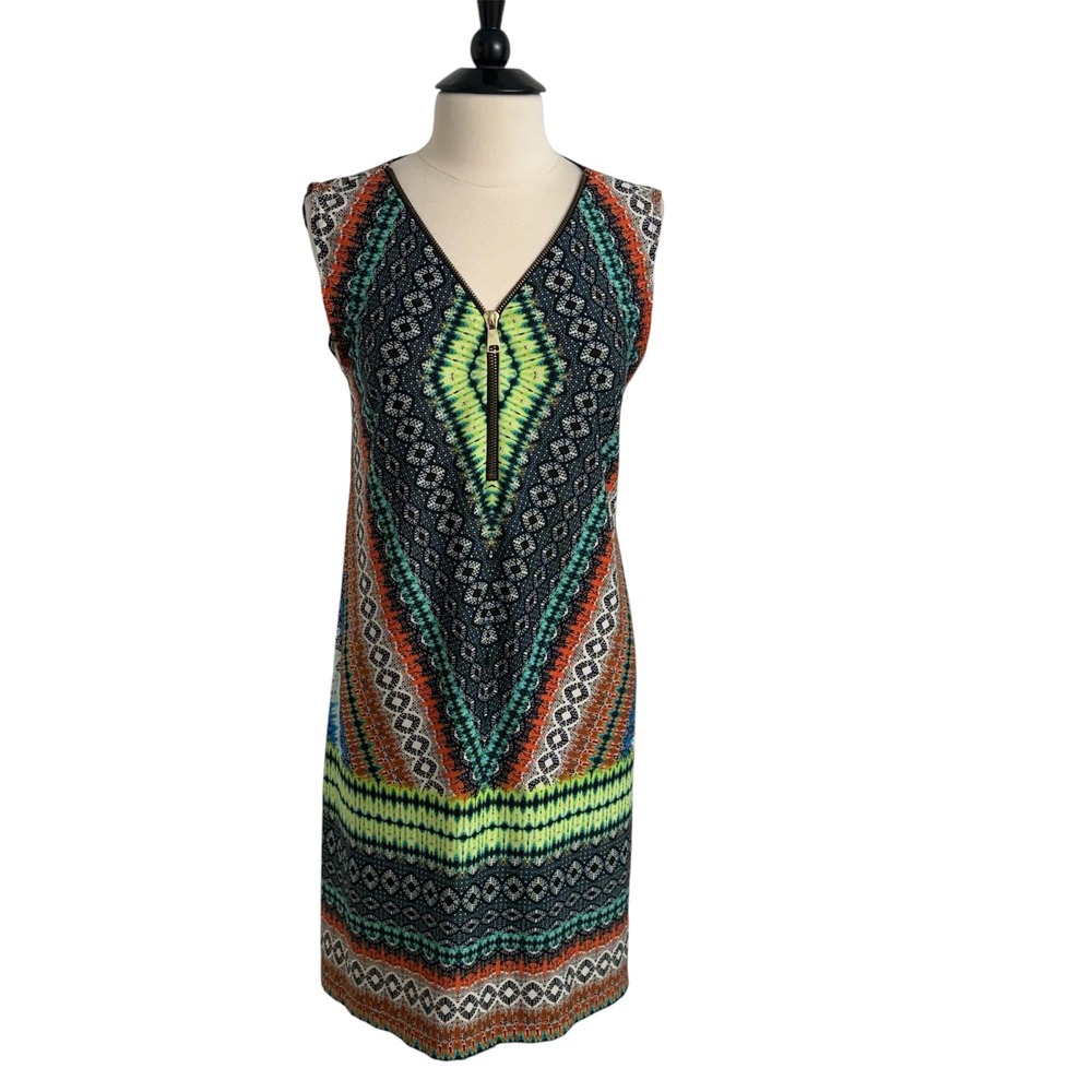 CB Established 1962 Sleeveless Multi-Colored Geometric Tie Dye Sheath